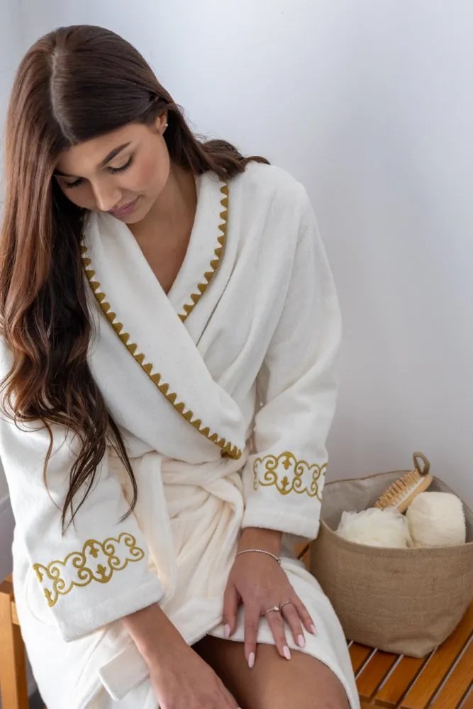 Halat de baie unisex MONDRIAN L Alb crem / Ecru