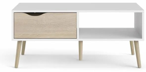 Masuta de cafea alba OSLO 75384 cu blat in decor stejar