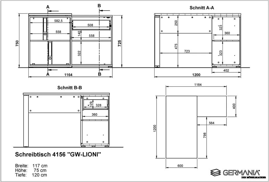 Birou cu aspect de stejar 120x117 cm Lioni - Germania