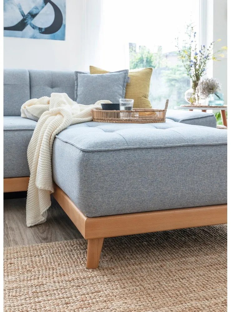 Canapea extensibilă în formă de "U" cu șezlong pe partea stângă Miuform Dazzling Daisy, albastru deschis