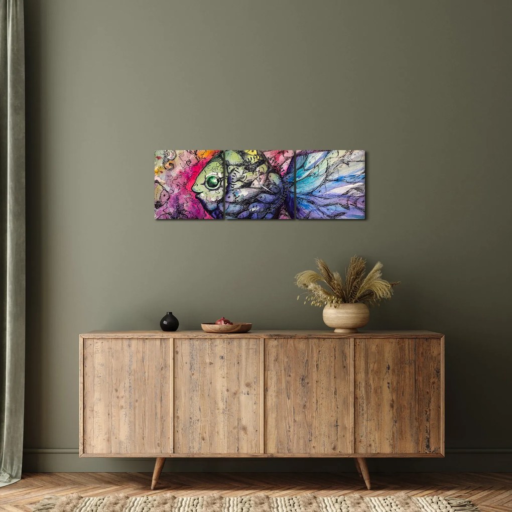 Tablou - Peștișorul colorat (cu ceas) (90x30 cm)