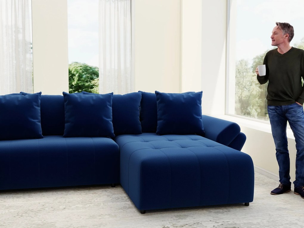 Colțar extensibil dumonde cu ladă de depozitare si sezut confortabil din spuma high-density, Berlin U Royal Blue 380x180 cm