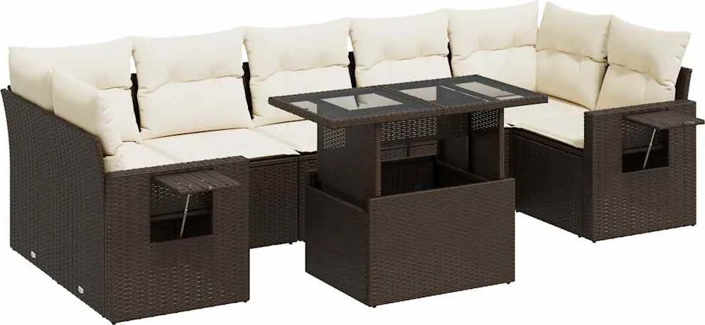 vidaXL Set canapele de grădină cu perne, 8 piese, maro, poliratan