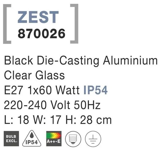 Aplica de perete pentru iluminat exterior IP54 ZEST NVL-870026