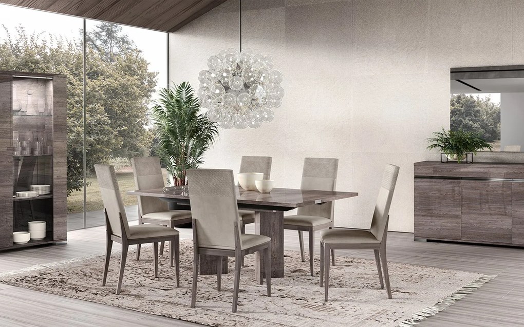 Set lemn masiv masă și scaune Viola - 8 scaune, 180 × 103 × 75 cm + 2 extensii (45 + 45 cm)