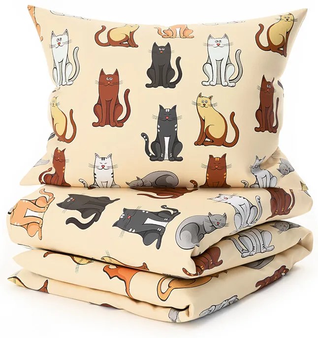 Lenjerie cocolino COLORED CATS crem Dimensiune lenjerie de pat: 70 x 90 cm | 140 x 200 cm