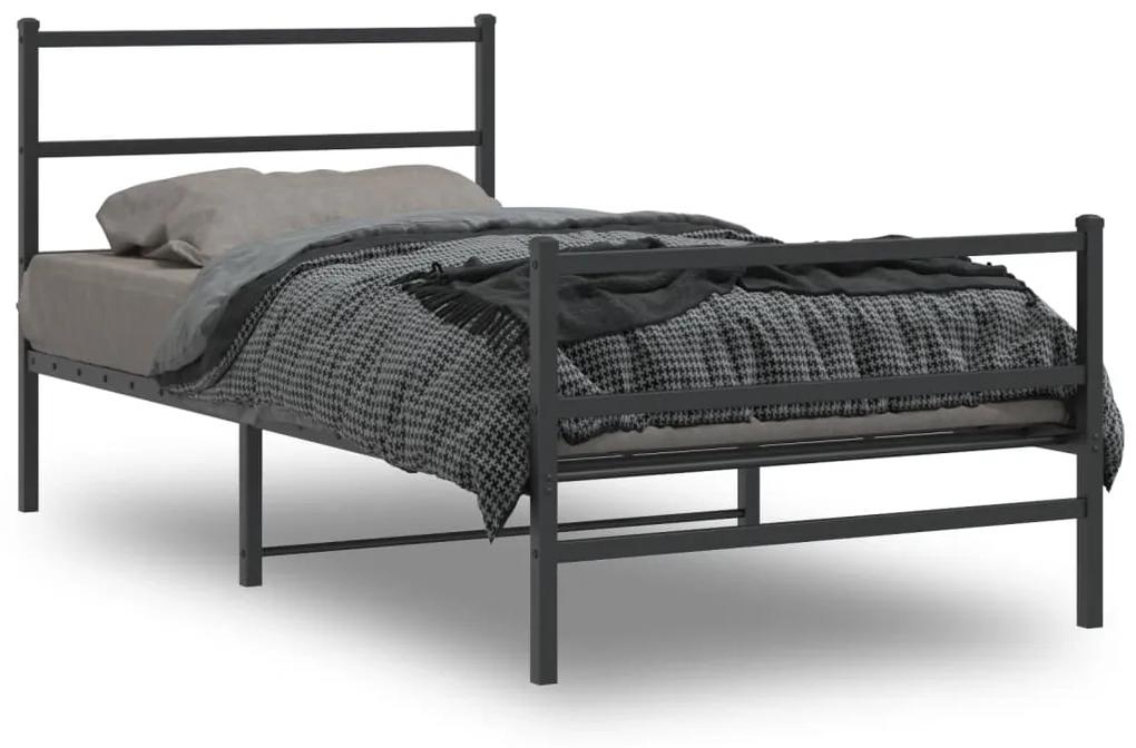 355378 vidaXL Cadru pat metalic cu tăblii de cap/picioare  negru, 100x200 cm