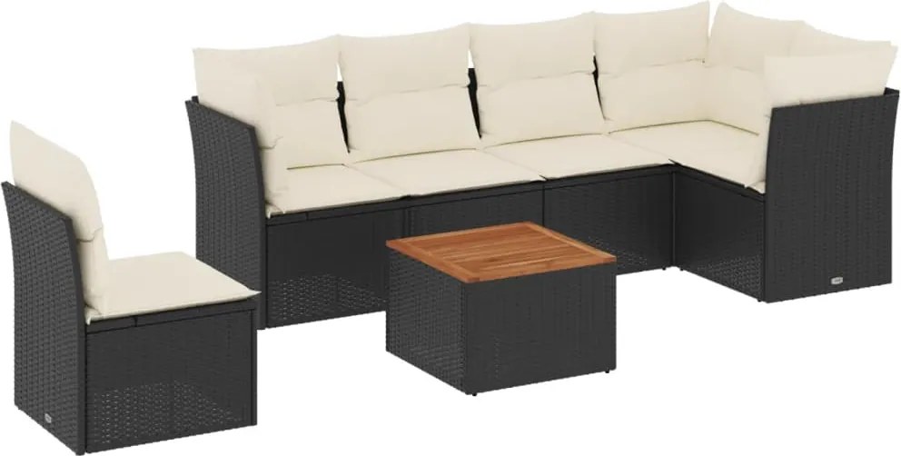 vidaXL Set canapele de grădină cu perne, 7 piese, negru, poliratan