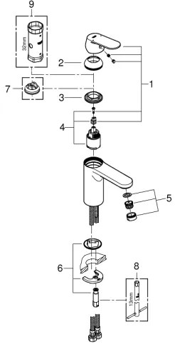 GROHE 23327000 - Baterie lavoar EUROSMART COSMOPOLITAN DN 15, mărime M, crom