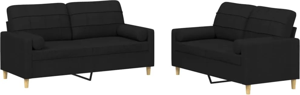 vidaXL Set de canapele cu perne, 2 piese, negru, material textil