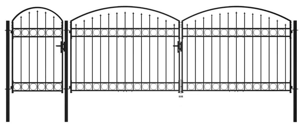 vidaXL Poartă de gard de grădină cu arcadă, negru, 1,75 x 5 m, oțel