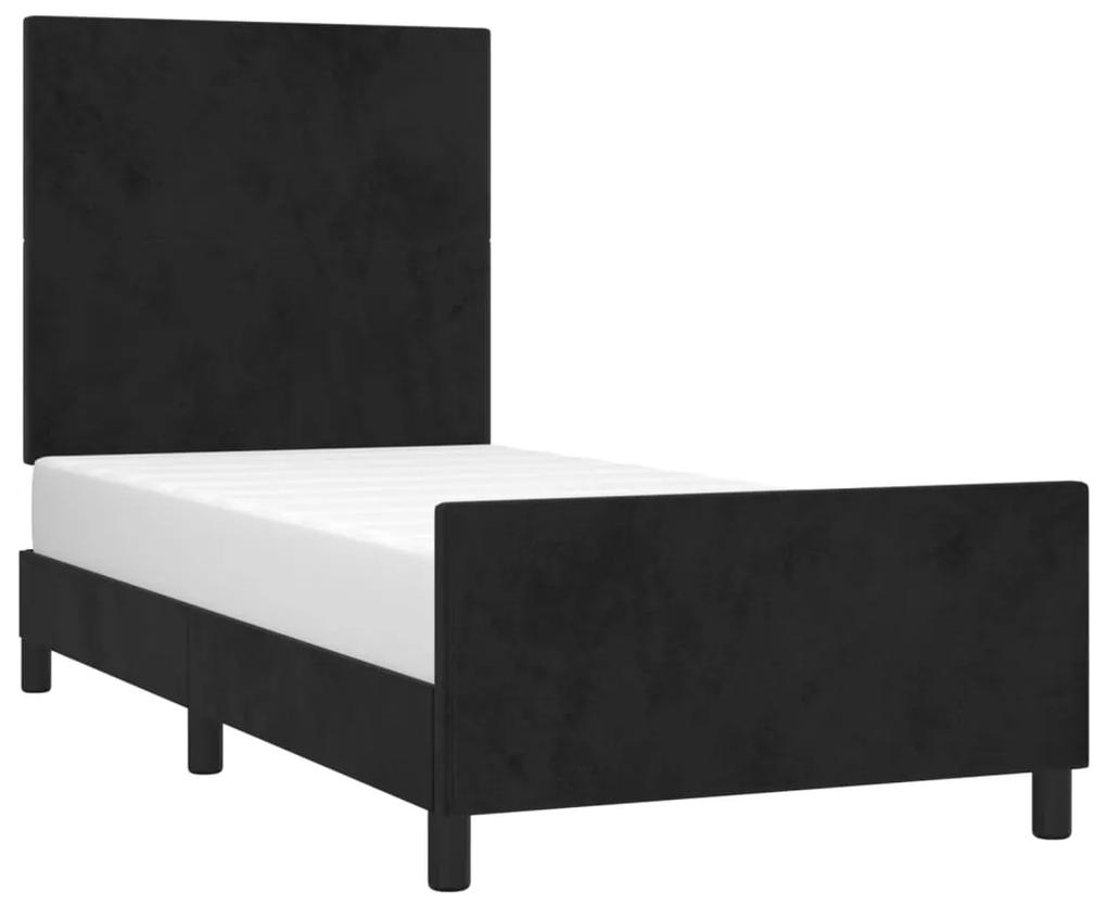 Cadru de pat cu tablie, negru, 90x200 cm, catifea Negru, 90 x 200 cm, Design simplu