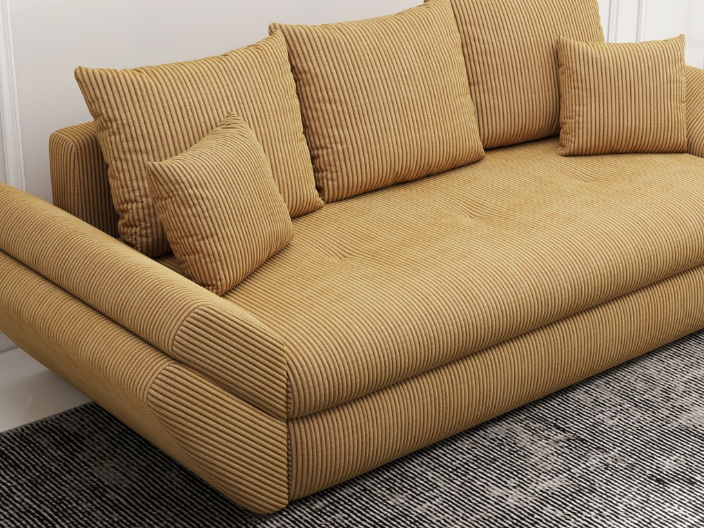 Canapea extensibilă dumonde cu ladă de depozitare si sezut confortabil din spuma high-density, Loana Zoom Mustar 250x100 cm