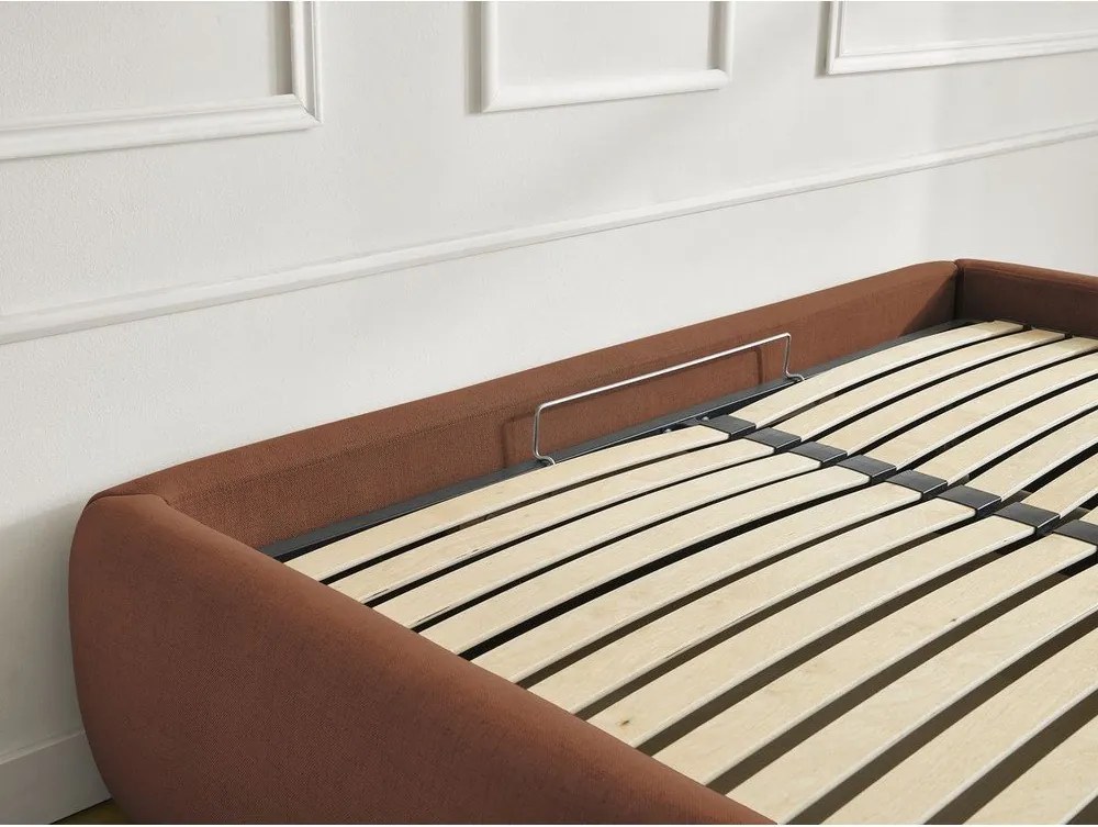 Pat matrimonial portocaliu tapițat cu spațiu de depozitare/fără tăblie cu somieră 180x200 cm Inera – Bobochic Paris