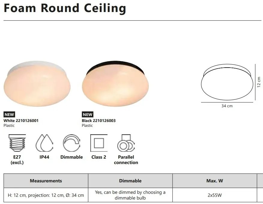 Aplica de perete sau tavan baie IP44 Foam Round negru