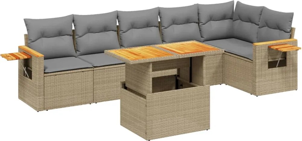 vidaXL Set canapele de grădină, 7 piese, cu perne, bej, poliratan
