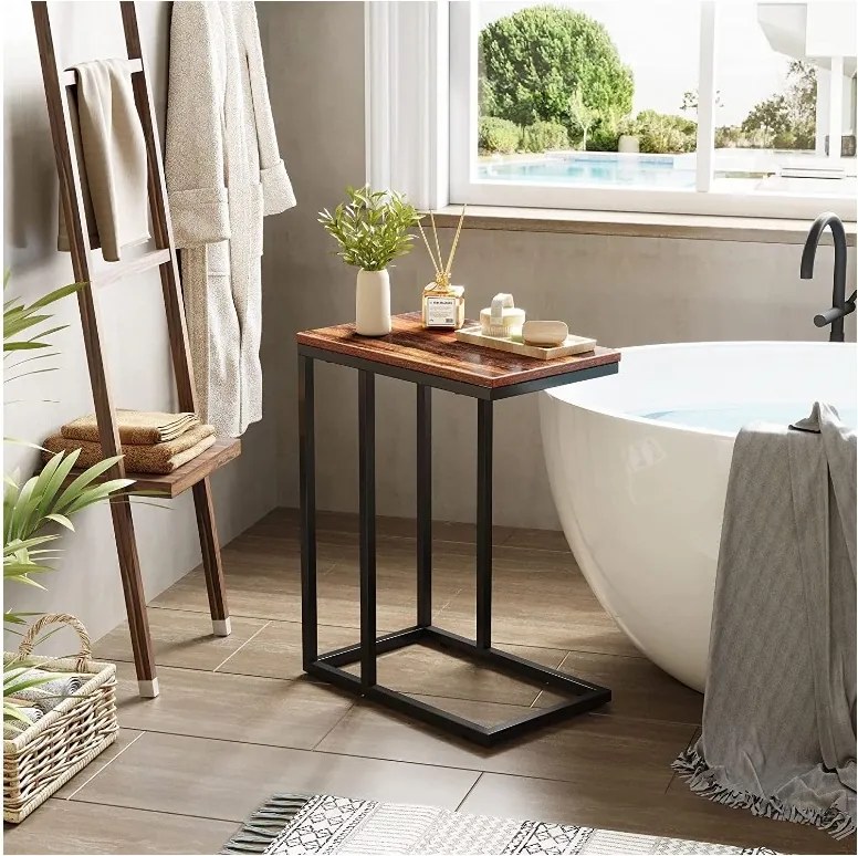 Masuta laterala GLINT cu decor de nuc, neagra