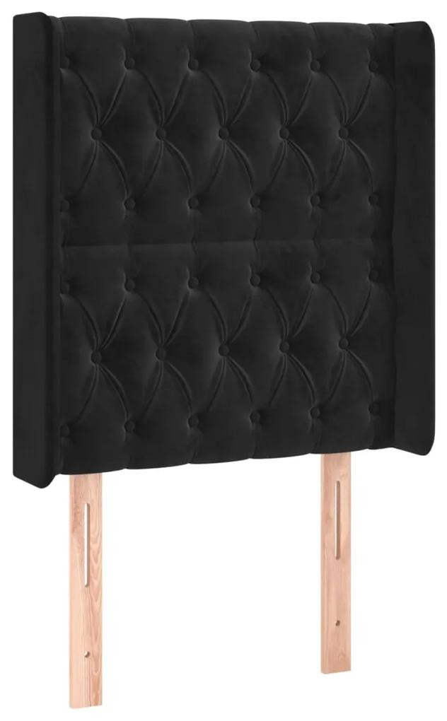 Pat continental cu saltea si LED, negru, 80x200 cm, catifea Negru, 80 x 200 cm, Design cu nasturi
