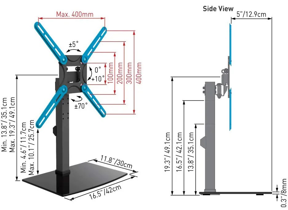 Barkan Tabletop Stand TV Mount 29"-58"