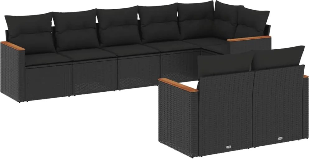 vidaXL Set mobilier de grădină cu perne, 8 piese, negru, poliratan