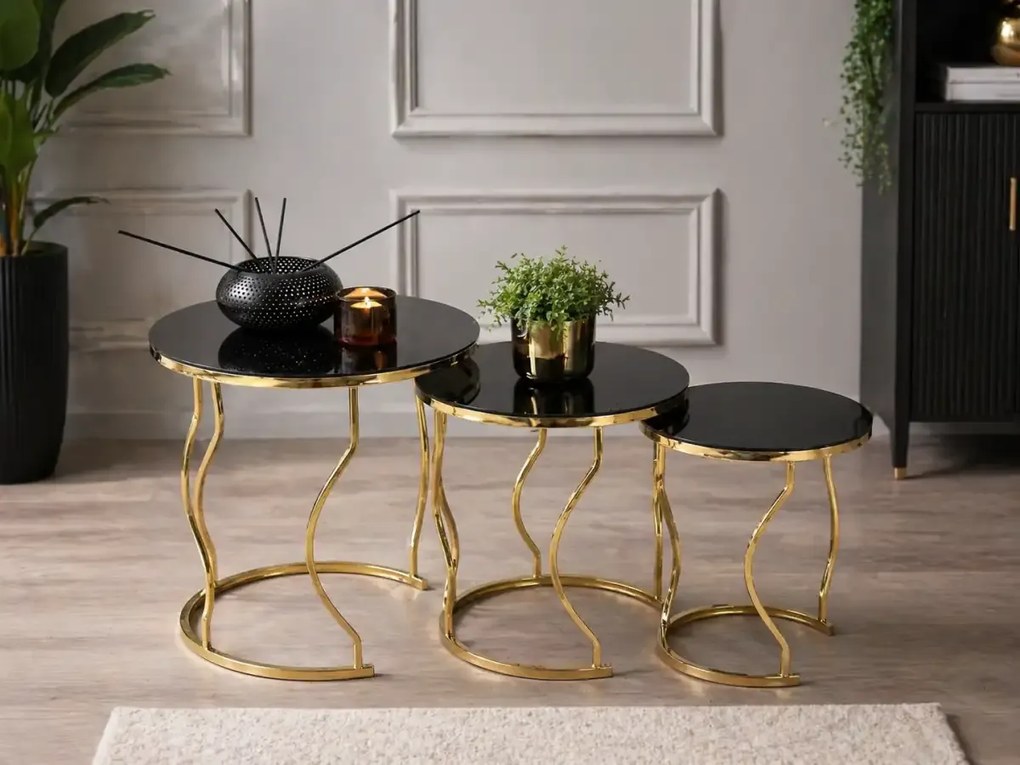 Set măsuță de cafea Homs – 3 bucăți – Negru &amp; Gold