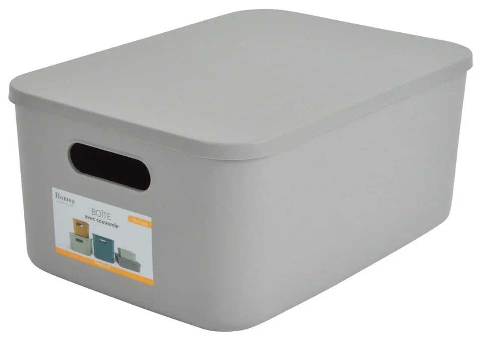 Cutie de depozitare gri din plastic cu capac 35,5x25,5x16 cm – Homéa