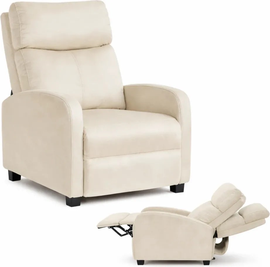 Fotoliu de relaxare, Spatar Rabatabil 135°, Suport picioare extensibil, Catifea, Bej Velvet-01