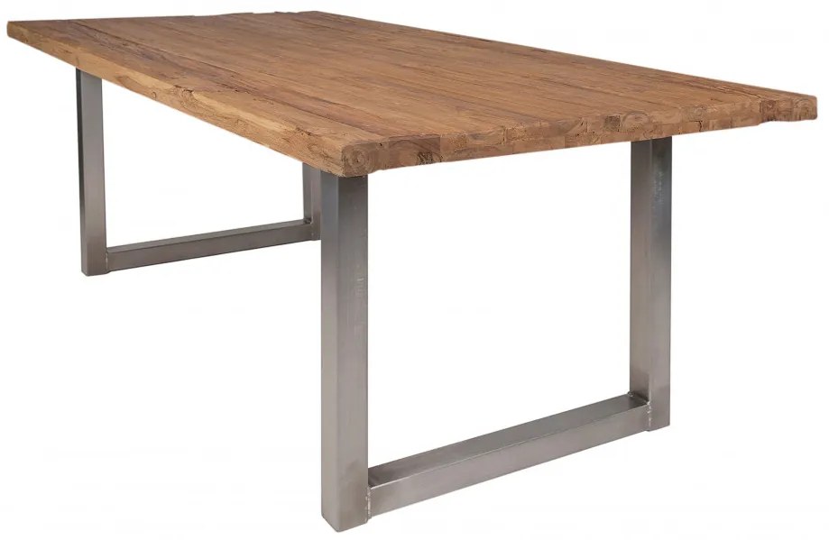 Masa dreptunghiulara cu blat din lemn de tec reciclat Tables &amp; Benches 200 x 100 x 76 cm maro/argintiu