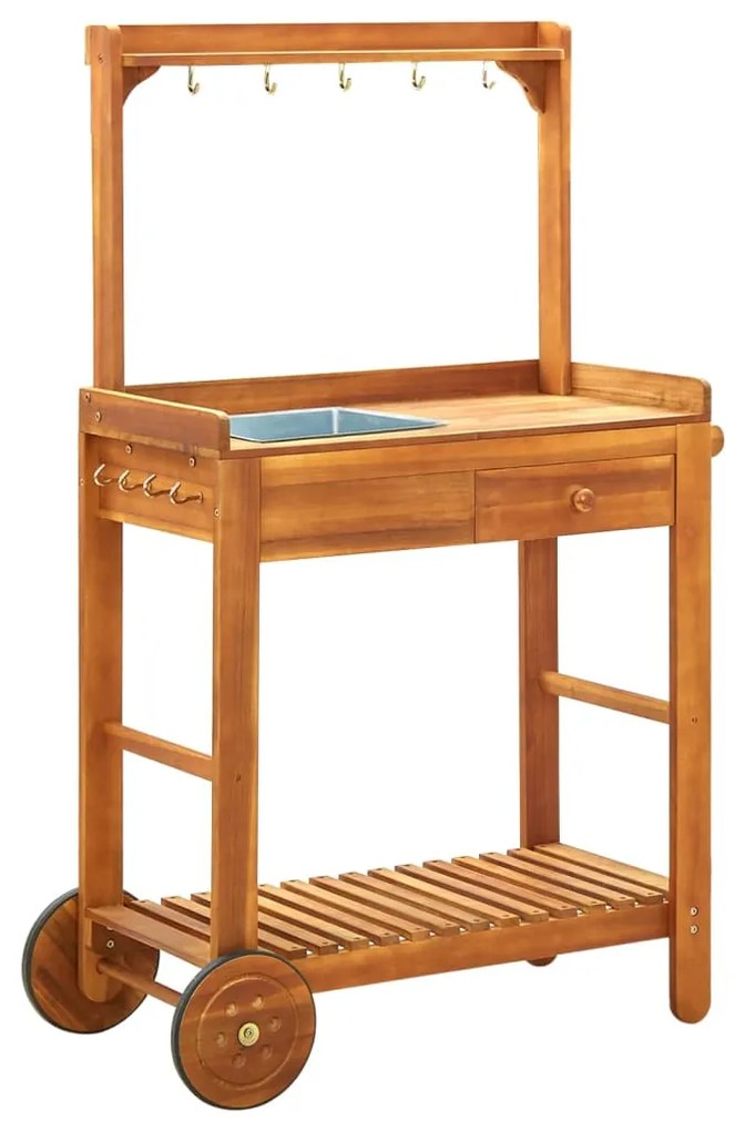 vidaXL Cărucior bucătărie grădină, 92x43,5x141,5 cm, lemn de acacia