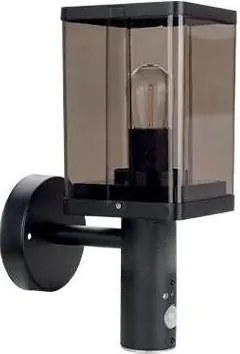 Lampă de perete pentru exterior cu senzor, soclu 1x E27, 60W, 230V, grad de protecție IP44, negru/maro fumuriu