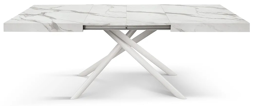 Masa extensibila Menego, blat ALB MARMORAT - 160 cm / 90 cm / h 77 - ALB