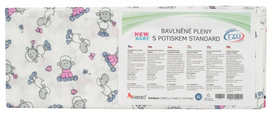 New Baby Scutece din bumbac cu imprimeu Standard, 60 x 80 cm, set 10 buc.