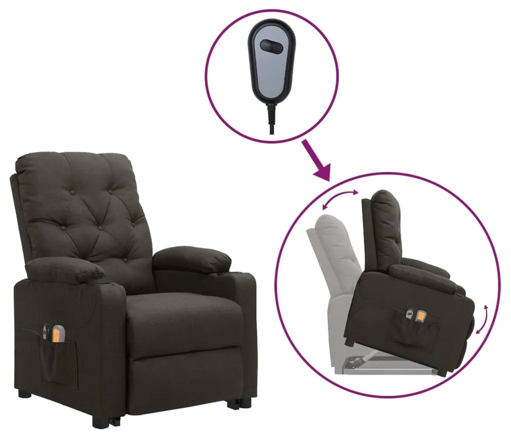 vidaXL Fotoliu de masaj cu ridicare, gri taupe, material textil