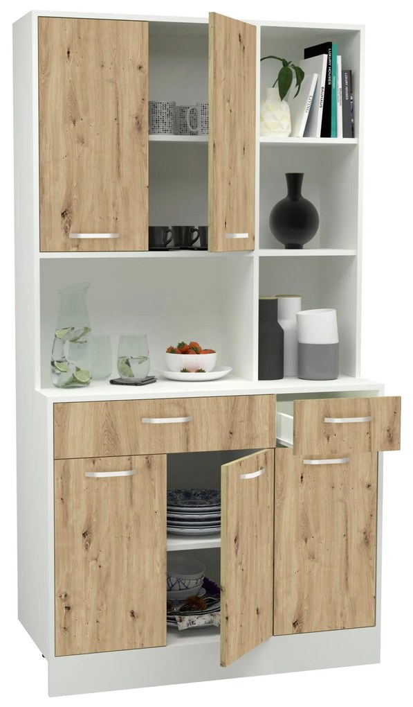 Bufet Hugo, Stejar Artisan/Alb, 100 x 44 x 188 cm