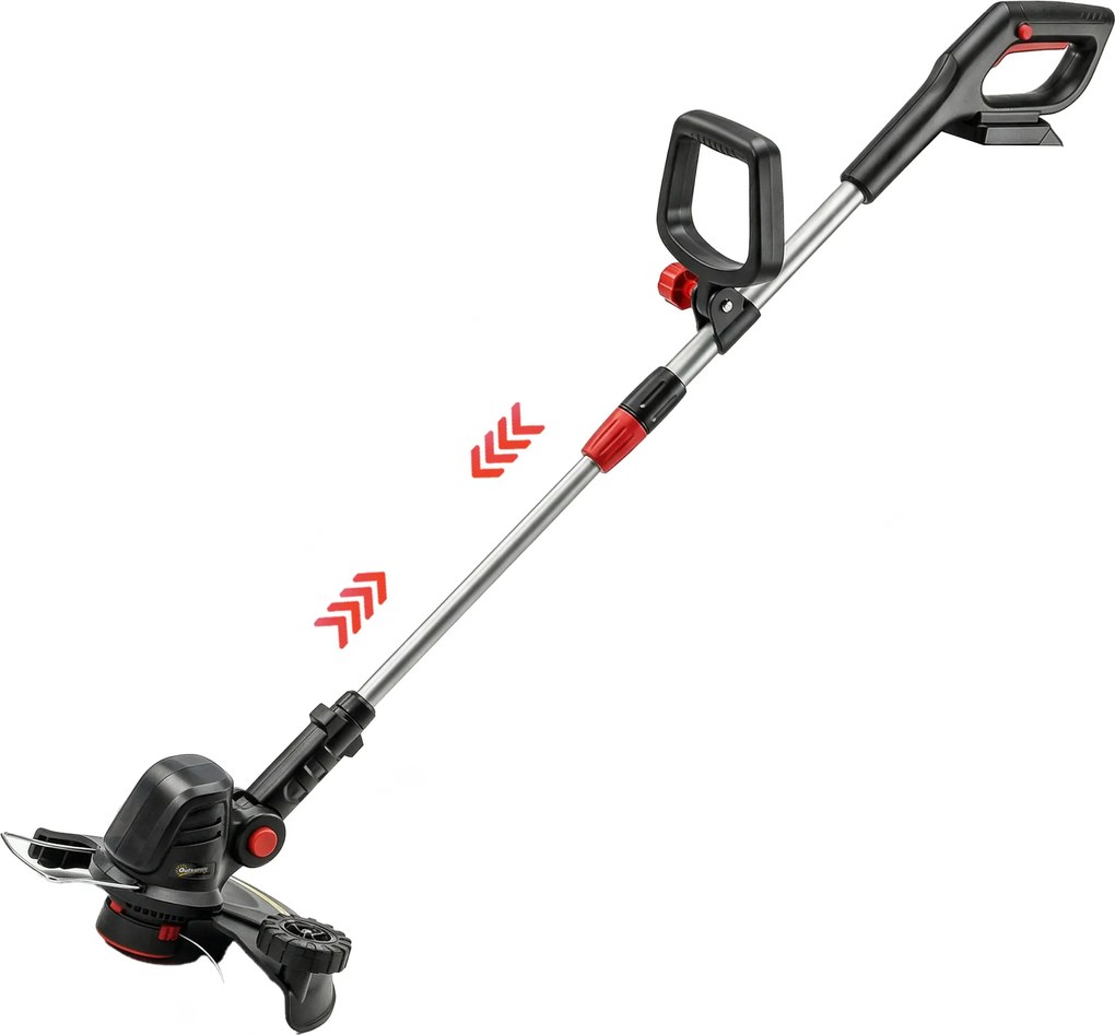 Outsunny Trimmer cu acumulator 2-în-1, lățime de tăiere 30 cm, mâner reglabil, cap motor înclinat pentru grădină și curte, Argintiu | Aosom Romania