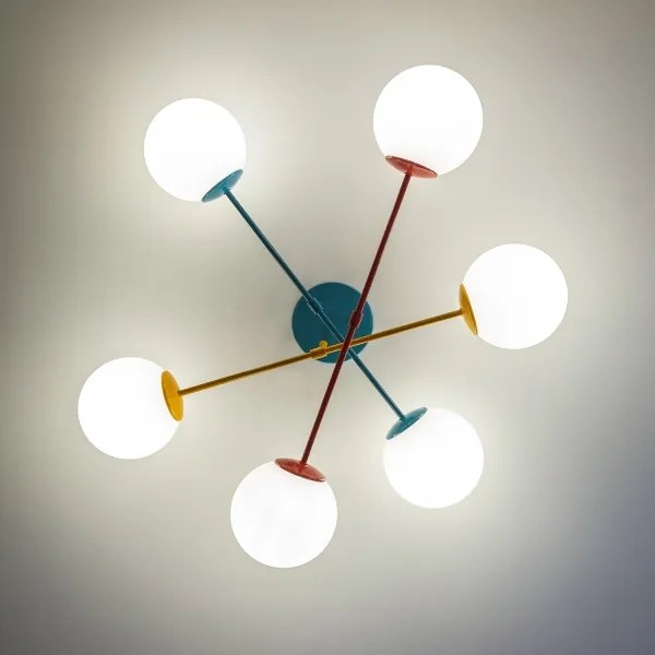Lustră aplicată MOON, 6x E27/15W/230V, turcoaz/galben/roșu