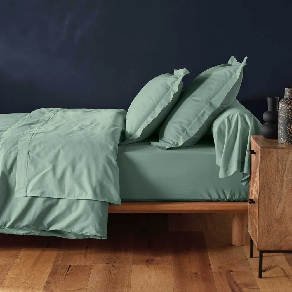 Cearceaf verde deschis din bumbac cu elastic 140x200 cm Lina – douceur d'intérieur