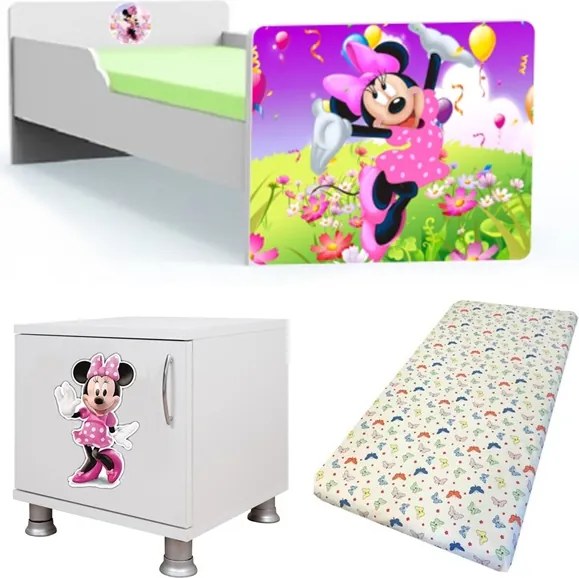 Pat tineret Minnie cu saltea si noptiera Cadou