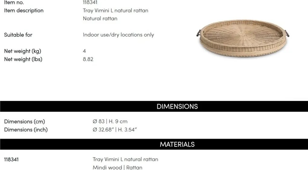 Tava design LUX realizata manual din ratan Vimini L