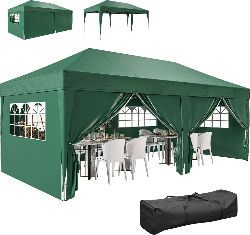 Outsunny Pavilion aprox. 6x3 m Stabil Rezistent la iarnă Pop-up Pavilon pliabil cu fereastră Ușă cu fermoar Panouri laterale Protecție UV | Aosom Romania