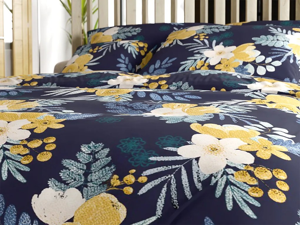 Lenjerie de pat din microfibra FLOWERISH albastru inchis Dimensiune lenjerie de pat: 70 x 90 cm | 140 x 220 cm