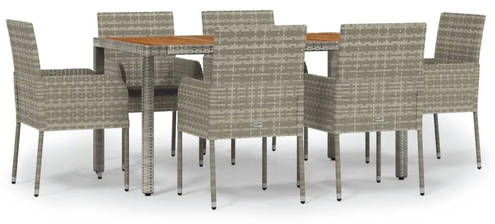3185020 vidaXL Set mobilier de grădină cu perne, 7 piese, gri, poliratan