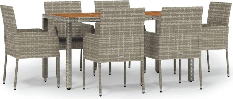 vidaXL Set mobilier de grădină cu perne, 7 piese, gri, poliratan