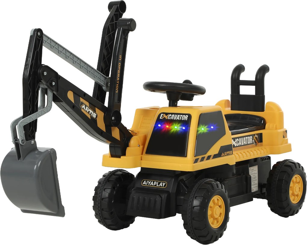AIYAPLAY Excavator pentru șezut cu lopată și volan, caroserie rotativă, spătar reglabil pentru copii 1,5-3 ani, Galben | Aosom Romania
