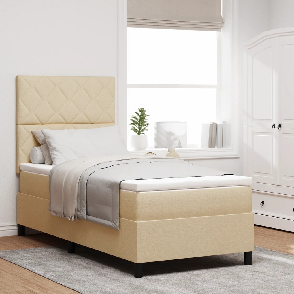vidaXL Pat cu arcuri cu saltea cu headboard Crem 90 x 200 cm țesătură