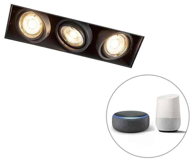 Spotlight modern inteligent îngropat negru fără rame inclusiv 3 GU10 Wifi - Oneon 3