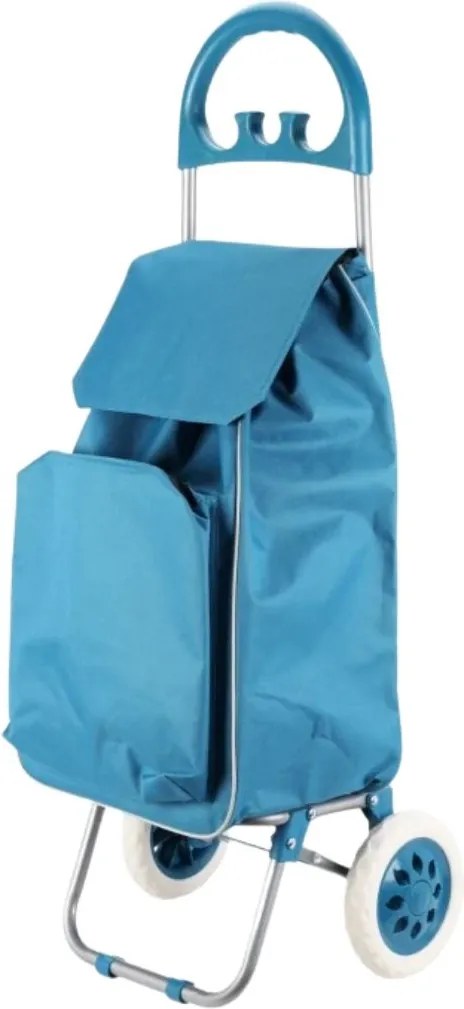 Cărucior de cumpărături Excellent Houseware, pliabil cu 2 roți, buzunar frontal, albastru, 30L