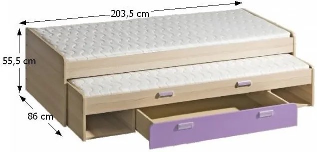 Pat, cu un pat suplimentar, frasin/violet, 200x80, EGO L16