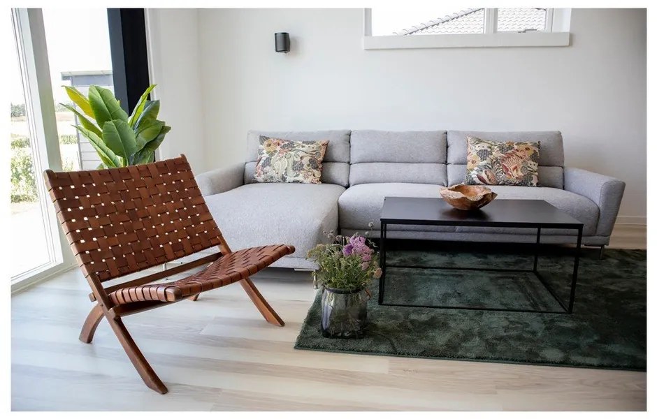 Scaun pliabil din piele și lemn de tec House Nordic Montana, maro