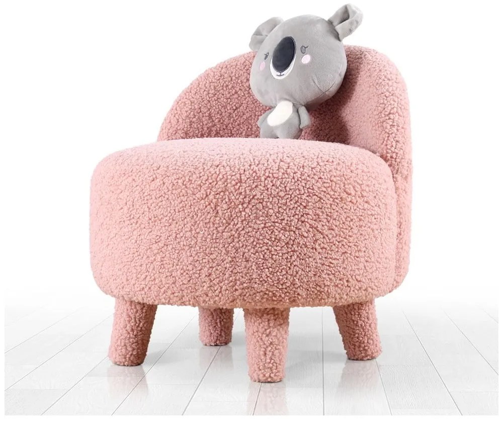 Fotoliu pentru copii roz deschis cu tapițerie din stofă bouclé Moouv – Artie